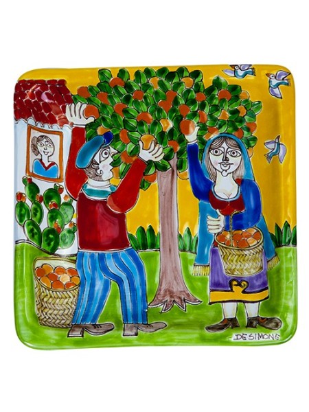 Squared Plate 24x24 DS Orange Harvesting  de simone pottery