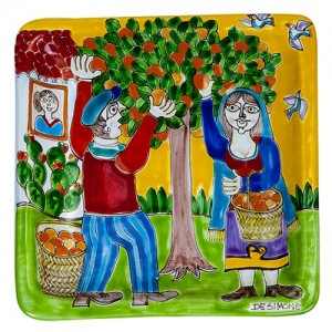 Squared Plate 24x24 DS Orange Harvesting  de simone pottery