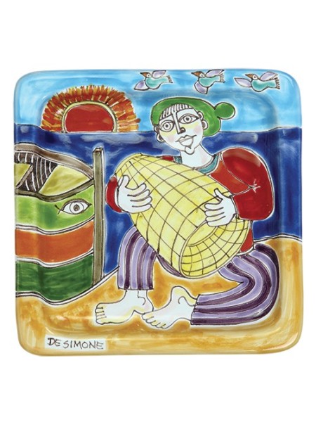 Piatto quadrato 20x20 DS 17 Pescatore con rete