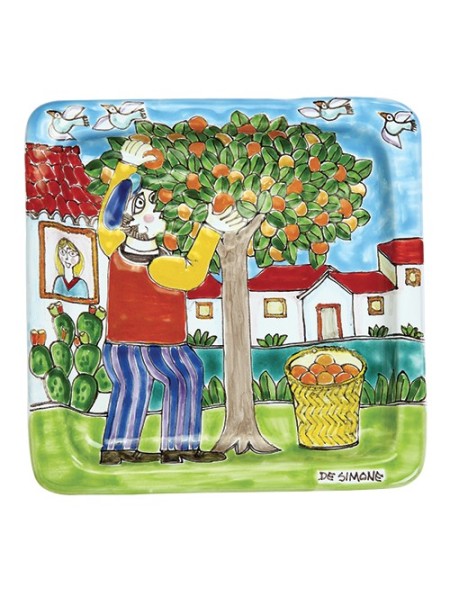 Squared Plate Harvesting of Oranges de simone pottery 20x20 DS 31