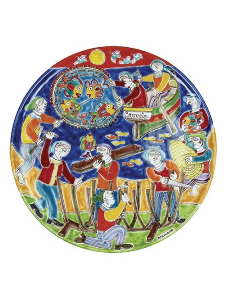 Sicilian ceramic circular Plate de simone pottery DS La Pesca PT45DS