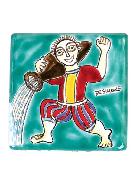 Decorative tile zodiac sign Aquarius sicilian ceramic de simone pottery
