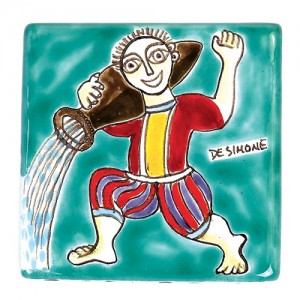 Decorative tile zodiac sign Aquarius sicilian ceramic de simone pottery