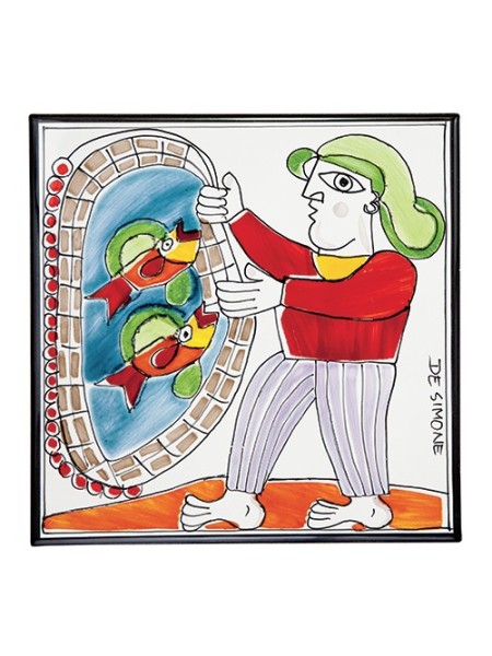 Ceramic Wall Tile Folk Fisherman De Simone Pottery PI297FK-09G
