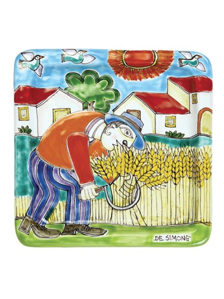 Squared Plate Grain Harvesting De Simone pottery 20x20 DS 12