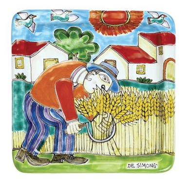 Piatto Quadrato Raccolta del Grano Ceramiche De Simone 20x20 DS 12