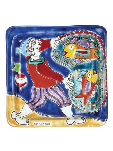 Piatto Quadrato Pescatore Ceramiche De Simone 20x20 DS 27