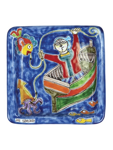 Piatto Quadrato pescatore ceramiche de simone 20x20 DS 29