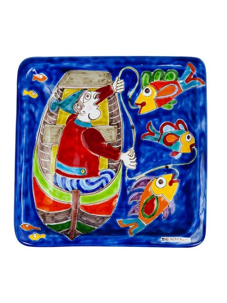 Squared Plate Fisherman de simone pottery 20x20 DS 05