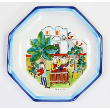 Piatto Ottagonale Folk POTFK-2 ceramiche de simone raccolta dell'uva