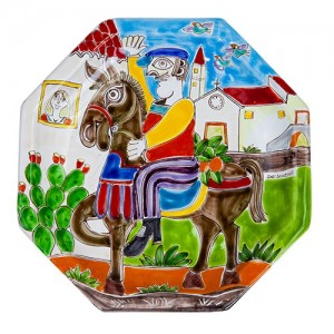 Piatto Ottagonale DS POT25DS-01 ceramiche de simone Uomo a Cavallo
