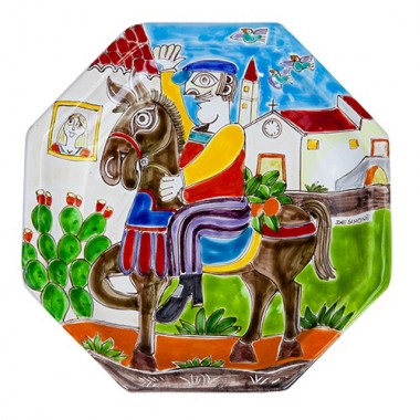 Octagonal Plate DS Man on Horseback POT25DS-01