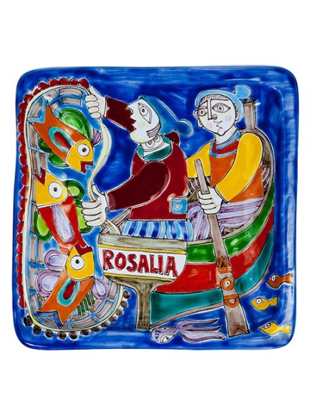 Squared Plate 24x24 DS 23 de simone pottery fishermen