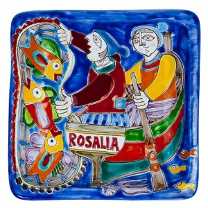 Piatto Quadrato 24x24 DS 23 Pescatori Ceramiche De Simone