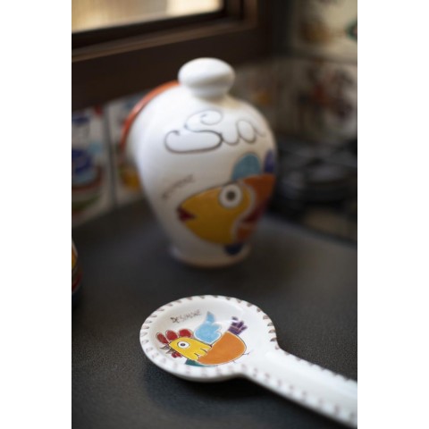 Round spoon rest Folk Rooster