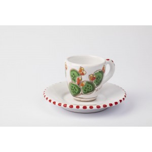 Ceramic Coffee Cup with Saucer Pricly Pear desimone pottery Folk TZZ56FC