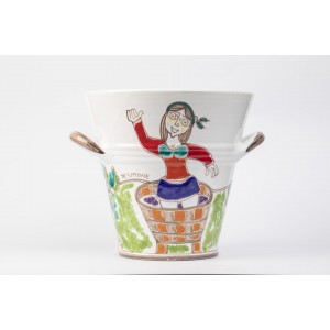 Sicilian ceramic Ice Bucket Folk Grape Treading SPG5FKE de simone pottery
