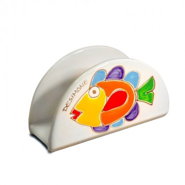 Sicilian ceramic handmade napkin ring half-moon Folk Fish de simone pottery