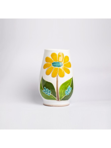 Round Vase Folk daisy Flowers VS558FK sicilian de simone pottery