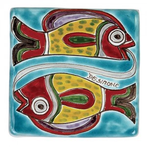 Decorative tile zodiac sign Pisces sicilian ceramic de simone pottery