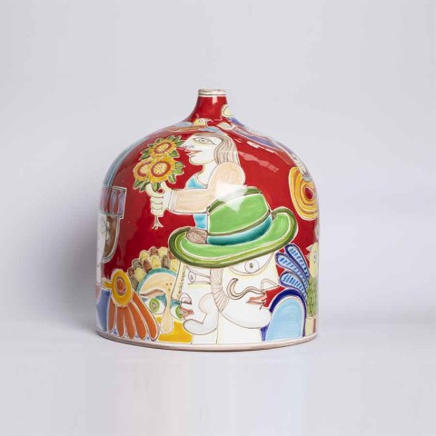 Handmade ceramic round Vase DS VS647LT de simone sicilian pottery