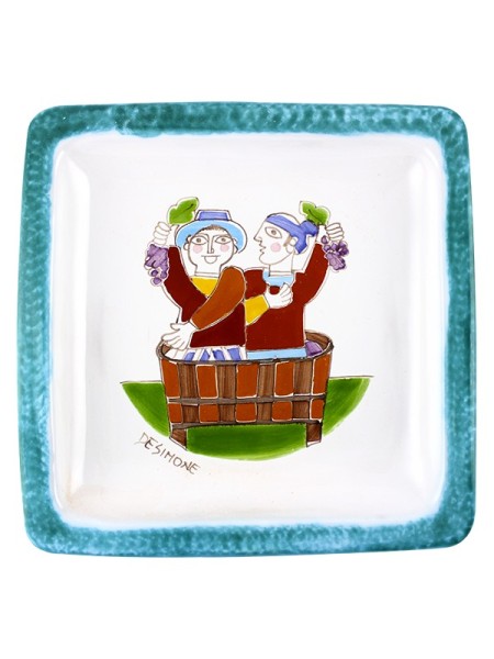 Sicilian handmade ceramic Square Plate grape harvest de simone pottery Folk PQFK-1