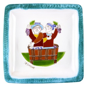 Piatto Quadrato fatto a mano vendemmia ceramiche de simone Folk PQFK-1