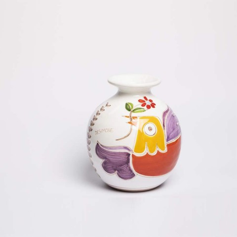 Round cachepot Folk Bird with flower