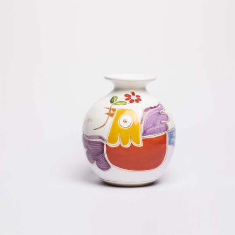 Round cachepot Folk Bird with flower