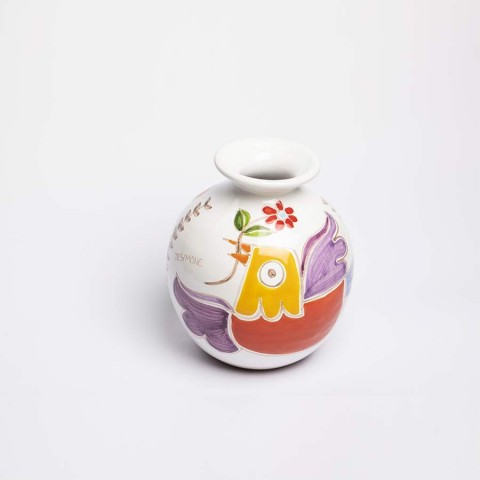 Round cachepot Folk Bird with flower