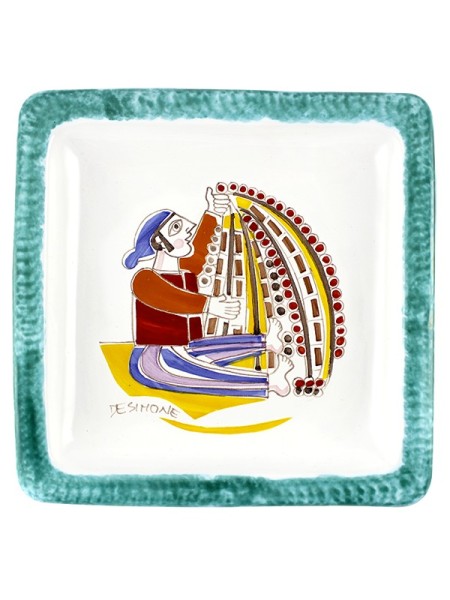 Square Plate Folk PQFK-19 Fisherman with Basket