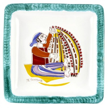 Square Plate Folk PQFK-19 Fisherman with Basket