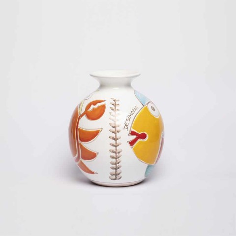 Vaso Tondo Folk pesce cancro ceramiche de simone VS507FK-PE/GR