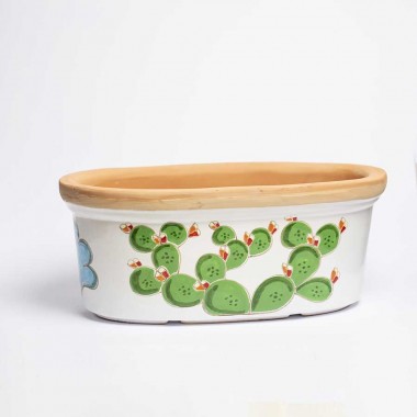 Ceramic oval Planter Folk Pricly Pear VSPO819FK-FC