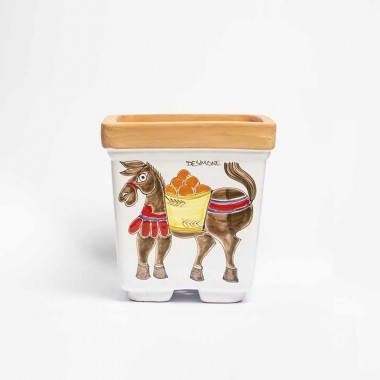 Vaso ceramica siciliana de simone asino Porta Pianta Folk VSPQAS