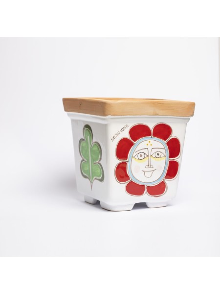 Vaso Porta Pianta Folk sole ceramiche de simone VSPQSOL