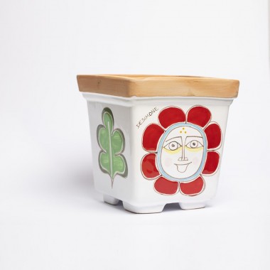 Vaso Porta Pianta Folk sole ceramiche de simone VSPQSOL