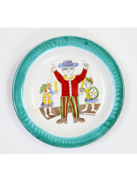 Piatto Tondo fatto a mano pupi siciliani ceramiche de simone Folk PTFK-8