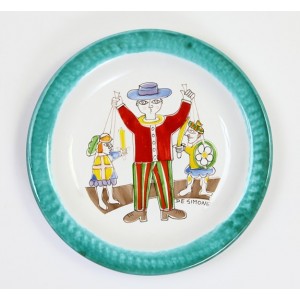 Piatto Tondo fatto a mano pupi siciliani ceramiche de simone Folk PTFK-8