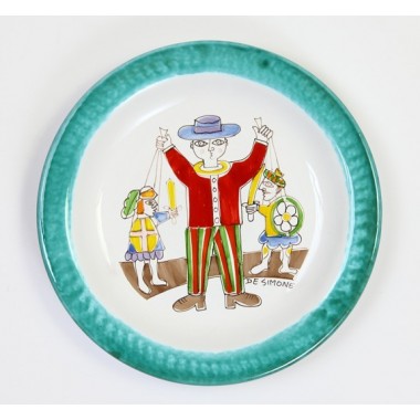 Sicilian puppets handmade ceramic round Plate de simone pottery Folk PTFK-8