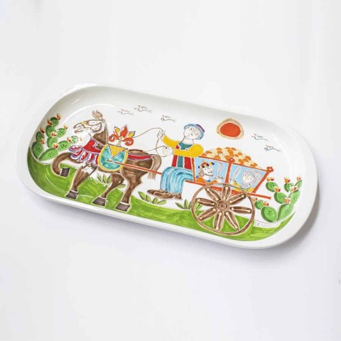 Handmade ceramic Rectangular Tray Folk VSS70FKE de simone sicilian pottery