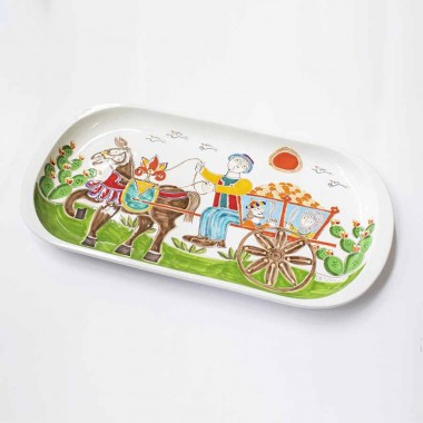 Handmade ceramic Rectangular Tray Folk VSS70FKE de simone sicilian pottery