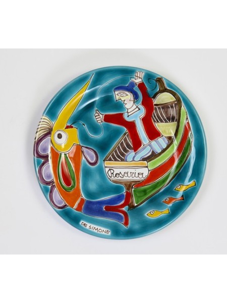 Circular Plate DS de simone pottery fisherman 18 cm PT18DS-03