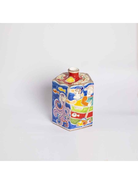Bottiglia Decorativa ceramica artigianale siciliana Pescatori DS BT623