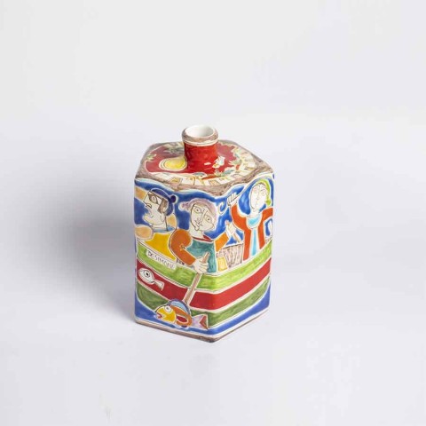 Sicilian ceramic Decorative Bottle Fishermen de simone pottery DS BT623