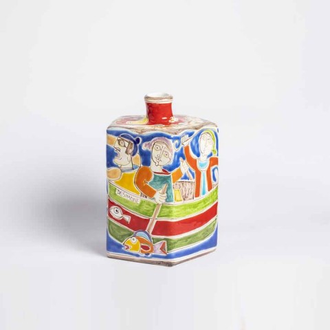 Sicilian ceramic Decorative Bottle de simone pottery Fishermen DSBT623