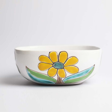 Ceramic Salad Bowl Folk Flowers CTQ22FC de simone pottery