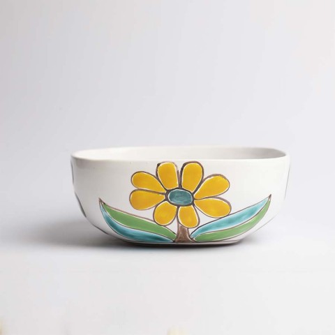 Handpainted Salad Bowl Folk Flowers CTQ22FC de simone pottery