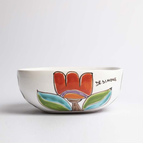 Handmade Salad Bowl Folk Flowers tulip de simone pottery