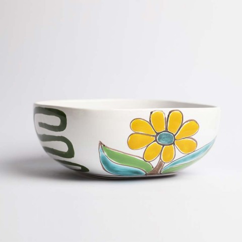 Sicilian ceramic Salad Bowl Folk Flowers CTQ22FC de simone pottery